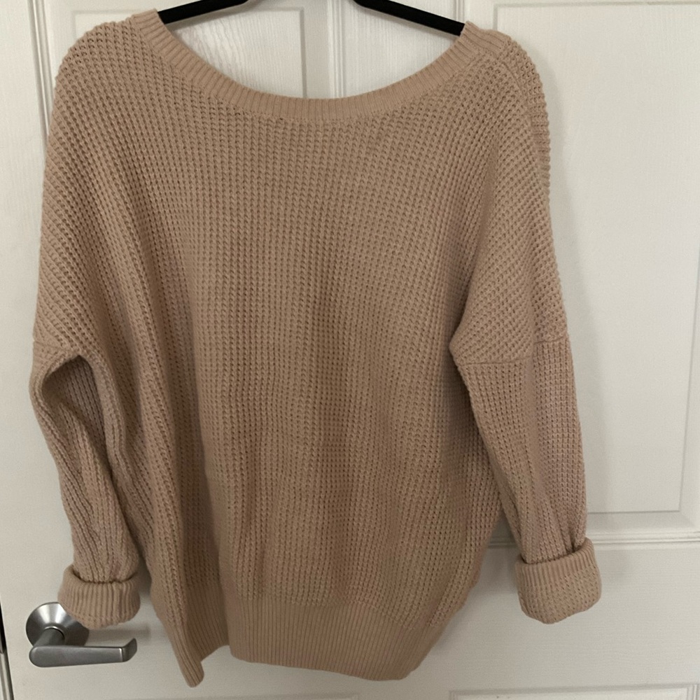 Tan Sweater with strappy back detail, XL